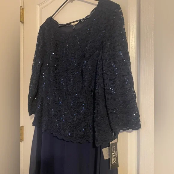 Alex Evenings Navy Long Sleeve Dress - Picture 3 of 6